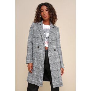 Lulus Chilly Out Black And White Glen Plaid Long Coat - Size S